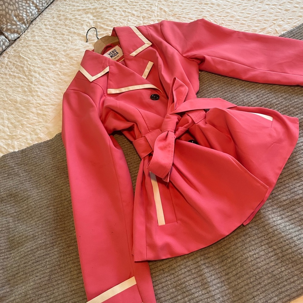Vero Moda Pink Short Belted Pea Coat